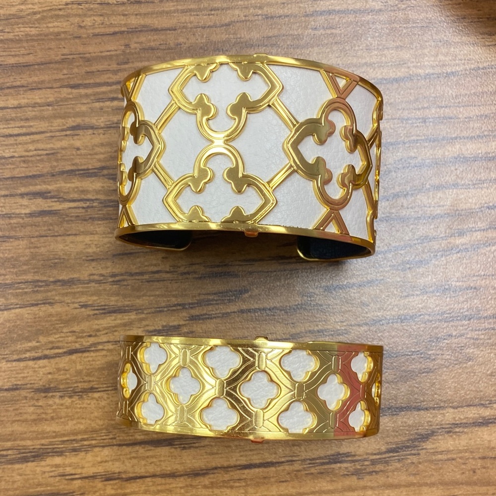 Brighton Gold and White Filigree Metal Cuffs (Set of 2)